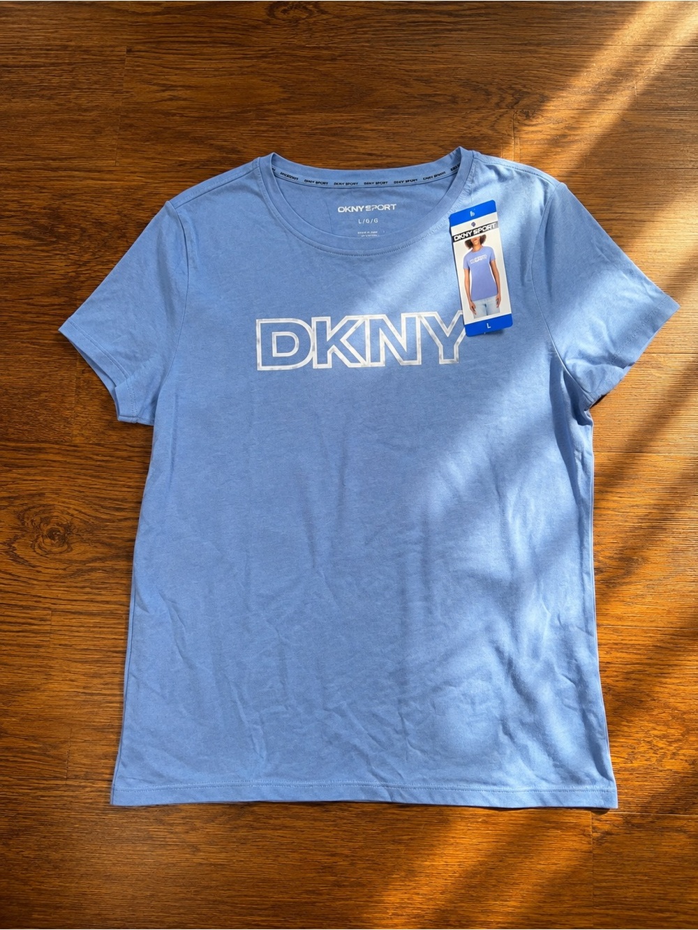 DKNY Light Blue Short Sleeve Logo Tee Sz L NWT